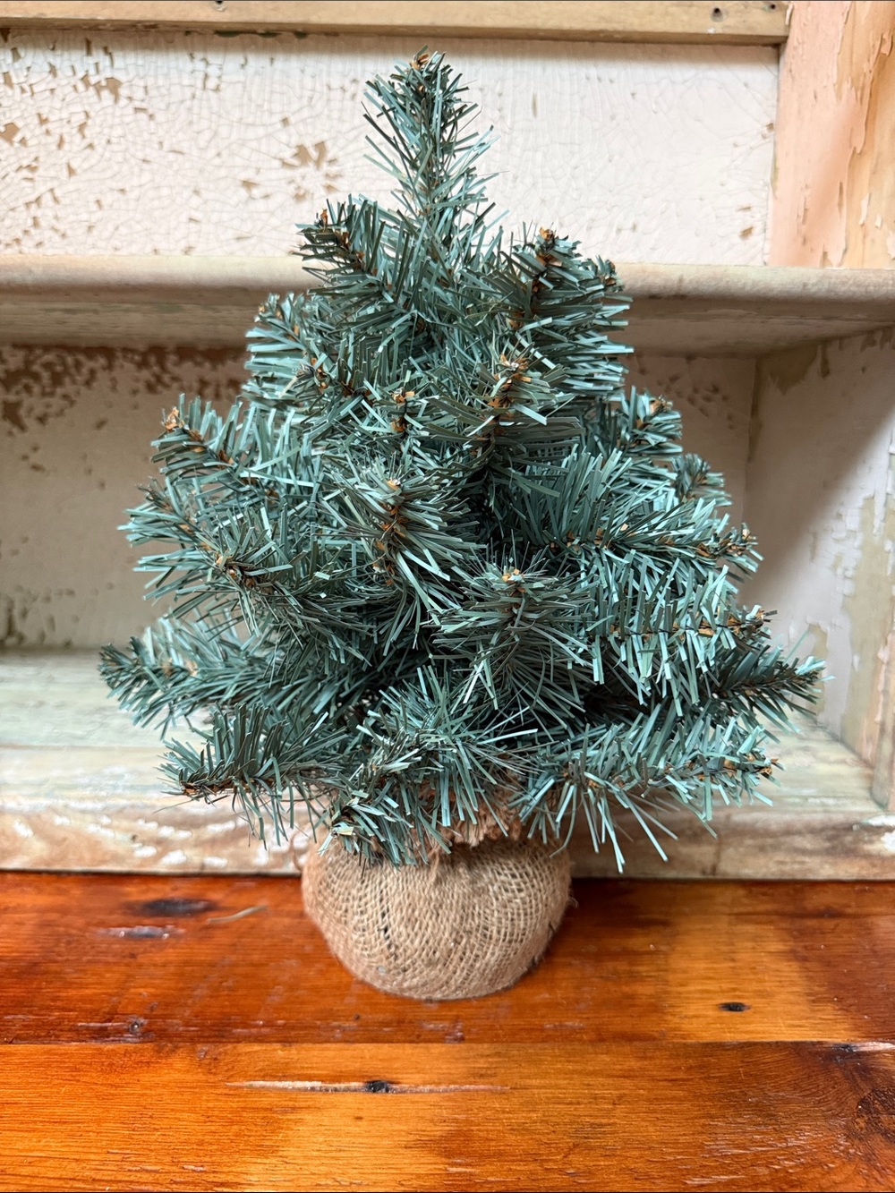 🌲 Blue Spruce 15” Faux Tabletop Tree with Burlap Base - Home Holiday